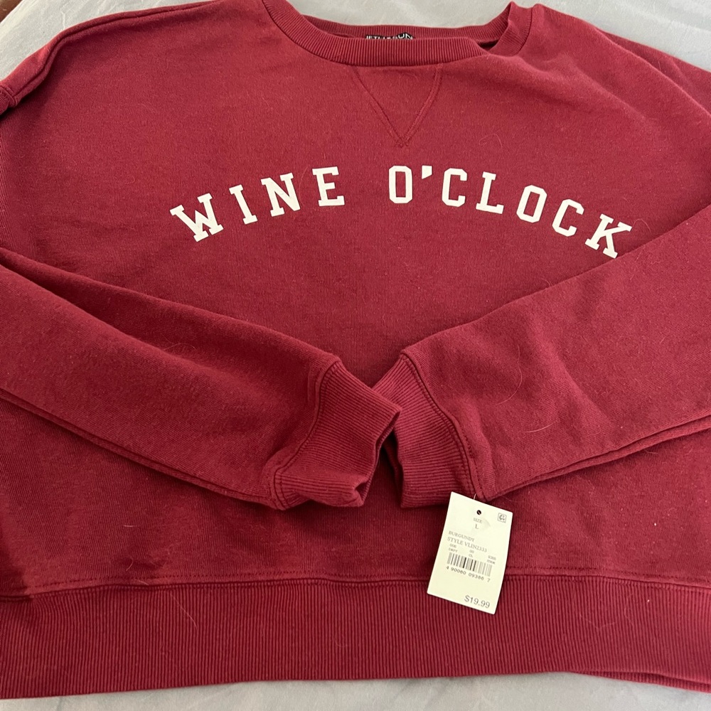 Fun sweatshirt.   Isn’t it always Wine O Clock